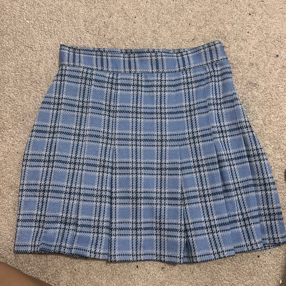 Free People Honey Plaid Pleated Blue Mini Skirt size 4. New without tag